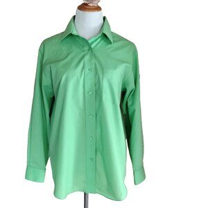 Foxcroft Wrinkle Free Tunic Blouse 12 Lime Green Button Front Long Sleeve Pocket